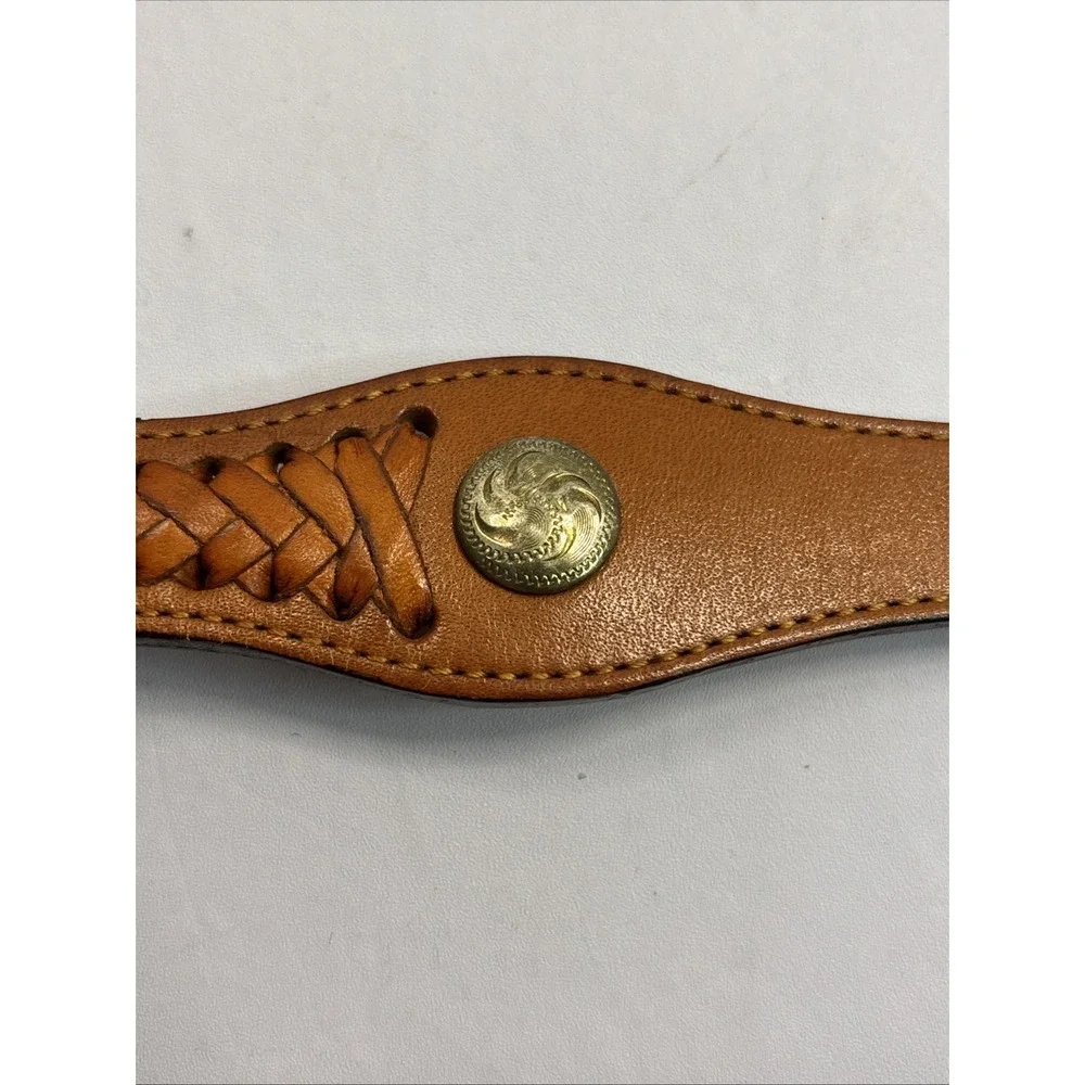 New MEF Western‎ Belt Womens 30 Sm Brown Leather Medallion Braided Southwestern